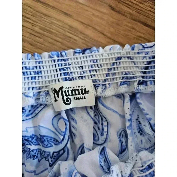 Show Me Your Mumu Off Shoulder Hacienda Blue White Floral Maxi Dress Women's S - Picture 3 of 9